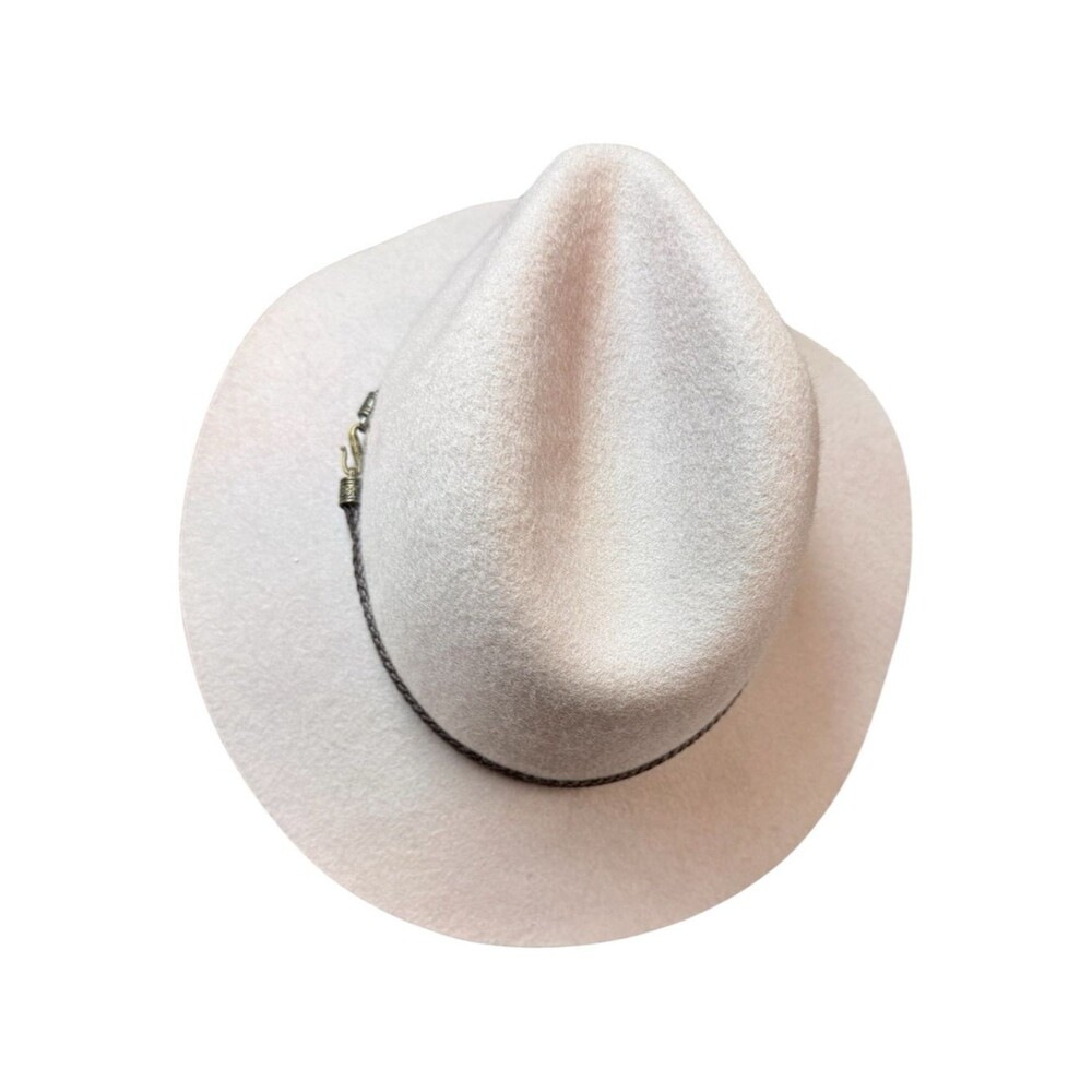 House of Harlow 100% Wool Fedora Hat Brown Trim Wide Brim Boho OS tan-taupe - Picture 2 of 6
